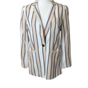 Banana Republic Womens 8 Linen Blend Long & Lean Blazer Stripes Neutral Career